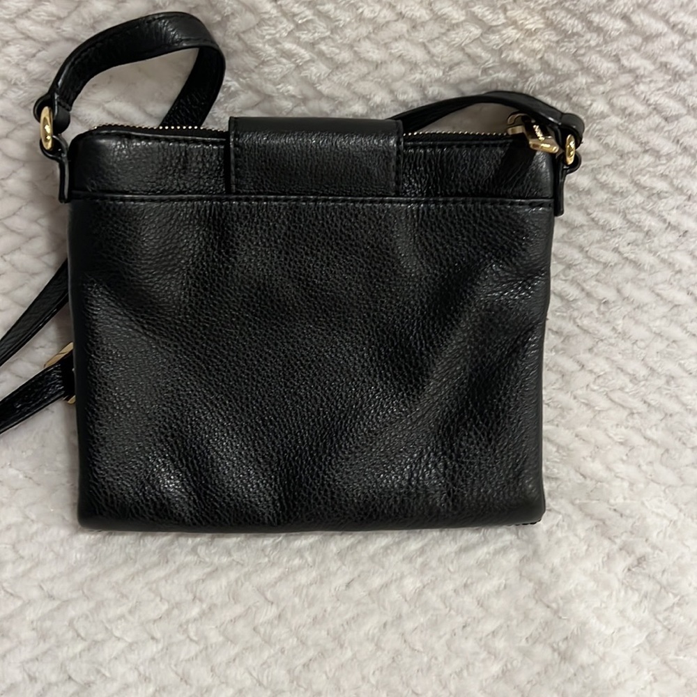 Michael Kors Fulton Black Crossbody Bag Double Zip Leather Gold Tone - Picture 5 of 8